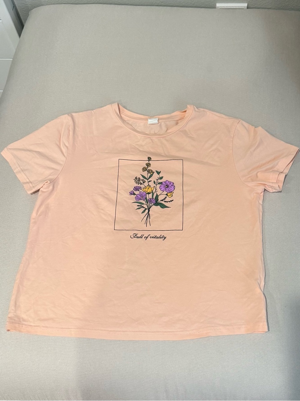 SHEIN Peach Floral Graphic Tee - Women's Casual Top(Ships from Alaska)